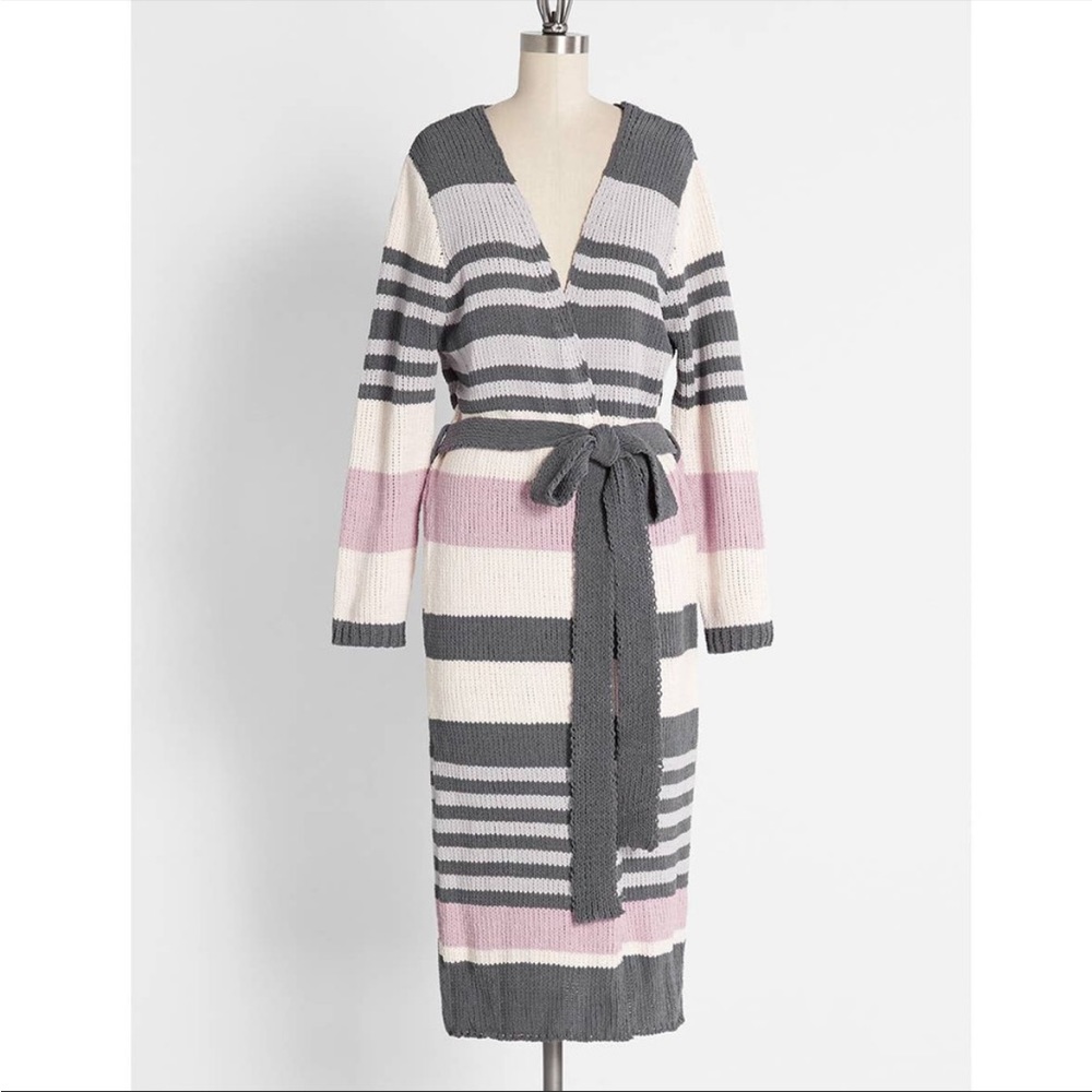 Modcloth striped wrap long cardigan S